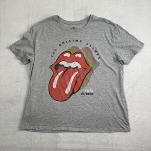 The Rolling Stones US Tour 1975 Grey Short Sleeve Graphic Band Shirt Women's XL